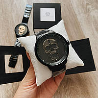 Большие мужские металлические наручные часы с Черепом кварцевые черные в коробке Jador Великий чоловічий