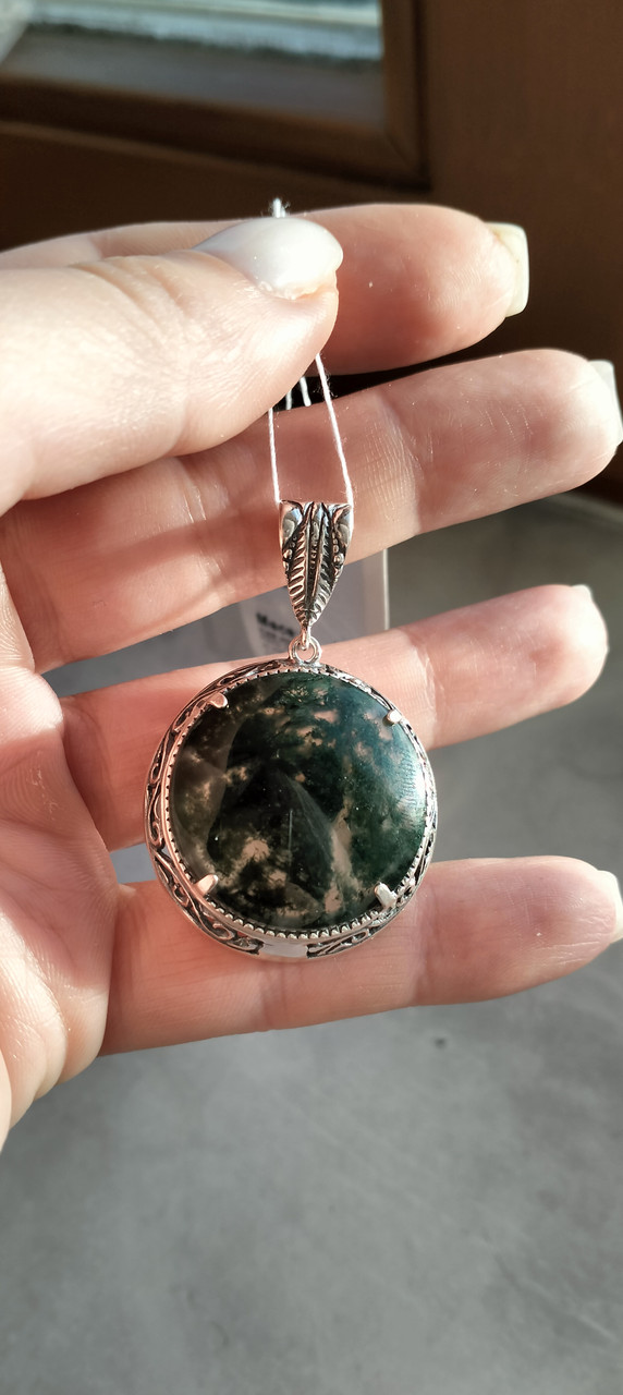 Срібний кулон із моховим агатом, фото 1