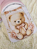 Теплий комплект для новонародженої дівчинки, рожевий з принтом Ведмедик на гойдалці, фото 3