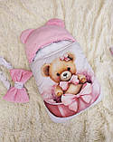Теплий комплект для новонародженої дівчинки, рожевий з принтом Ведмедик з бантиком, фото 4