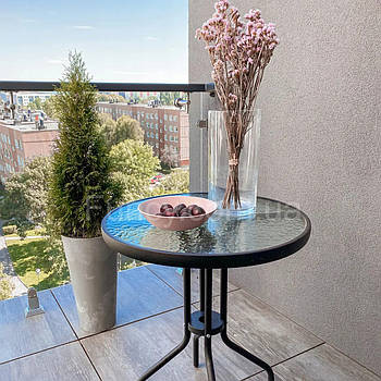 Стіл садовий KONTRAST 90 см скляний для саду тераси балкону круглий кавовий столик