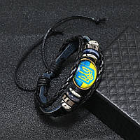 Патриотичный плетеный браслет из эко кожи с Гербом и флагом Украины Черный, мужской браслет на руку (VF)