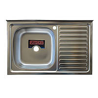 Накладна кухонна мийка з неіржавкої сталі Platinum 8050 Сатин 0,7 Лева/Права