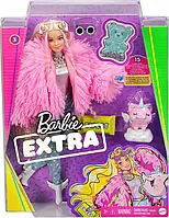 Кукла Барби Модница Экстра 3 Модная Блондинка Barbie Extra Pink Fluffy Coat