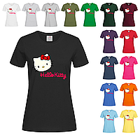 Черная женская футболка Хелло Китти лого (11-5-4)