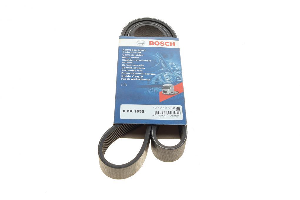 Ремінь генератора Man TGA/TGS/TGX/MB LK/LN2 OM366 84- (8PK1655) BOSCH 1 987 947 057 UA61, фото 1