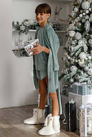 Підлітковий домашній комплект 5 в 1, піжама і халат, велюровий комплект 134-140р