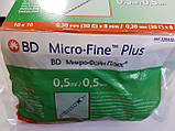 Інсуліновий шприц BD Micro-Fine Plus, 0,5 мл, з інтегрованою (впаяною) голкою (30G) 0,30 мм х 8 мм (U-100), фото 2