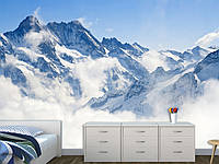 Самоклеющиеся фотообои з 3д рисунком "Горы в снегу" в зал, самоклеющаяся плёнка Oracal