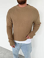 Мужской коричневый вязаный свитер оверсайз