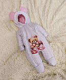 Теплий комплект для новонародженої дівчинки, рожевий з принтом Ведмедик з бантиком, фото 5