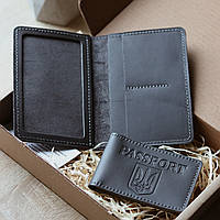 Подарунковий набір "Докхолдер + обкладинка для ID - паспорту", сірий
