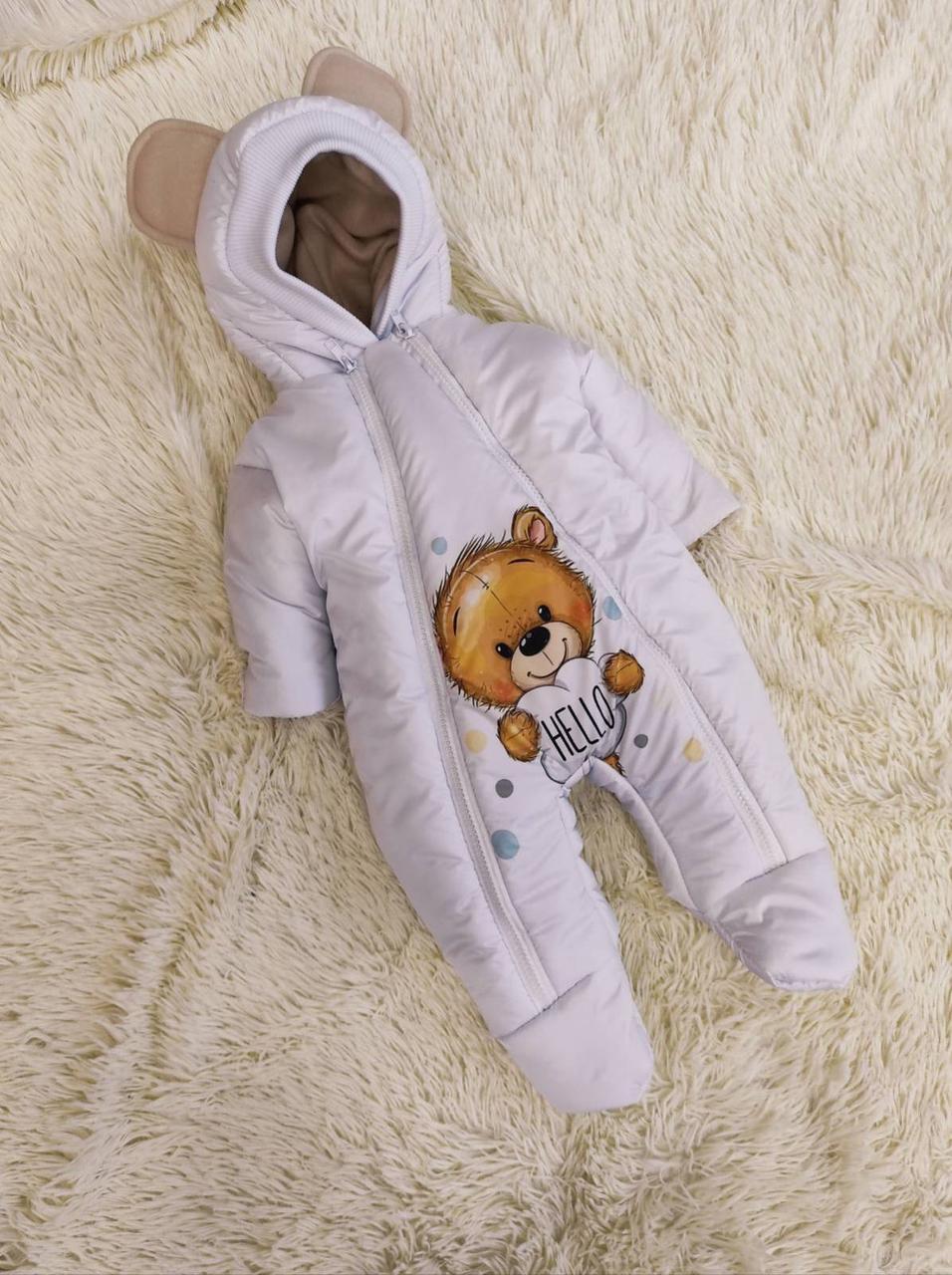 Теплий комбінезон для новонароджених, принт Ведмедик Hello, фото 1