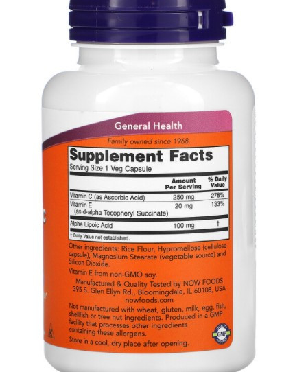 Альфа-липоевая кислота NOW Alpha Lipoic Acid 100 mg 120 капс Vitaminka - фото 4 - id-p1699418648