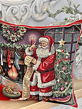 Наволочка новорічна гобеленова декоративна одностороння дід мороз 45 х 45 см з люрексом санта клаус, фото 3