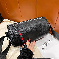 Шкіряна жіноча сумка з натуральної шкіри. Сумочка жіноча модна Сумка циліндр (чорна)