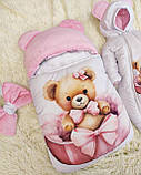Теплий комплект для новонародженої дівчинки, рожевий з принтом Ведмедик з бантиком, фото 2