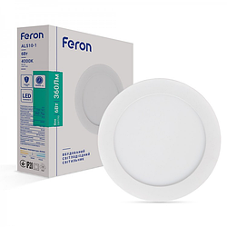 Світлодіодний світильник Feron AL510-1 6W 4000K нейтральне світло 360Lm 115*13.5мм (LED панель) білий круглий