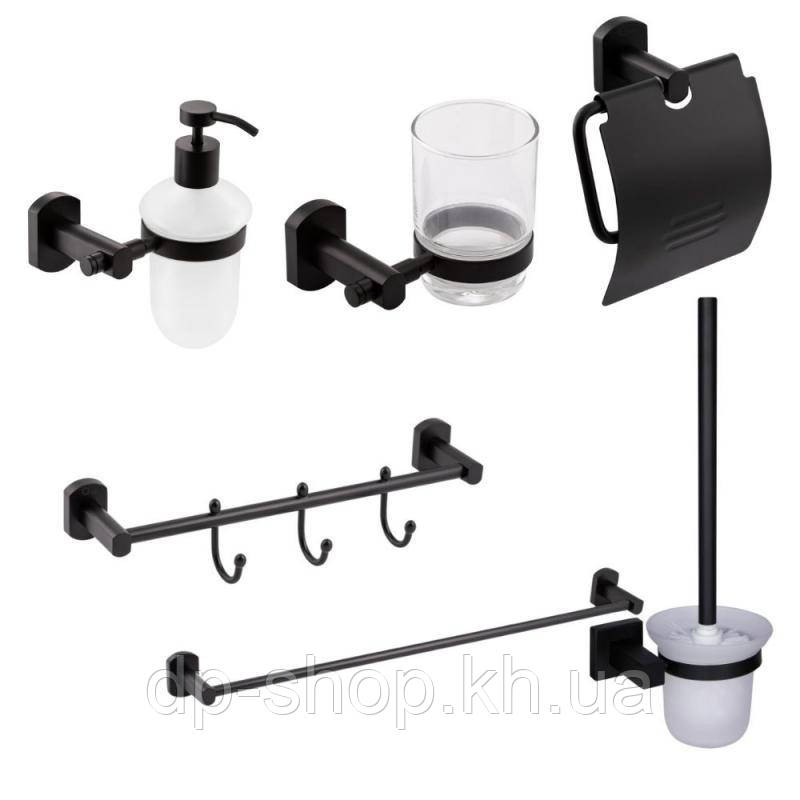 Набір аксесуарів для ванної Qtap Liberty Black Matt 2 (6 в 1), фото 1