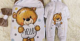 Теплий комплект для новонароджених, принт Ведмедик Hello, фото 6