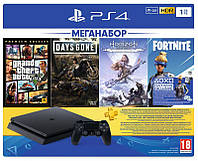 Игровая приставка Sony Playstation 4 Slim 1Tb + 3 игры (GTA 5, Days Gone, Horizon Zero Dawn) PS4 slim