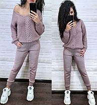 Теплий жіночий костюм Бонжур в'язаний светр та штани Dmk5274, фото 3