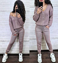 Теплий жіночий костюм Бонжур в'язаний светр та штани Dmk5274, фото 4