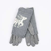 Подростковые трикотажные стрейчевые перчатки для сенсорных телефонов с оленями (арт.18-1-33) светло-серый