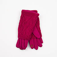 Подростковые трикотажные стрейчевые перчатки для сенсорных телефонов с накидкой (арт.18-1-34) розовый