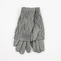 Подростковые трикотажные стрейчевые перчатки для сенсорных телефонов с накидкой (арт.18-1-34) серый