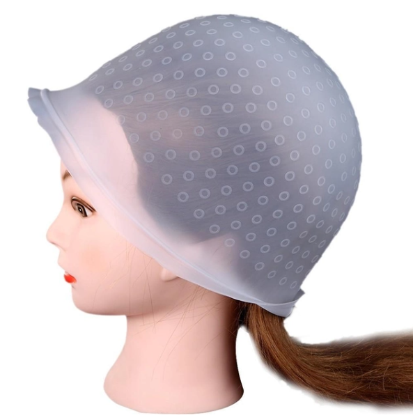 Силіконова шапка для мелірування волосся з гачком, багаторазового використання, прозоро-біла, фото 1