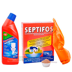 Septifos 1,2 кг++Гель Septifos Septibio WC (3 в 1) 750 мл комплект для вигрібної ями