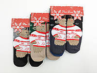 Носочки женские новогодние махровые Pier Lone новогодний мишка.  размер 35-40 6 пар/уп микс цветов