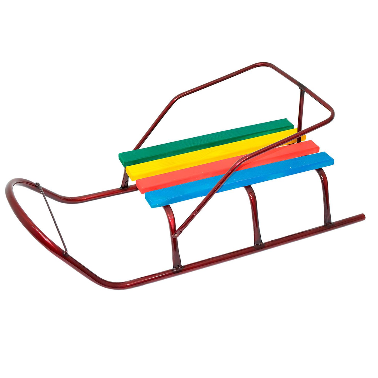 Санки санчата звичайні зі спинкою Бордові дитячі санки металеві круглі полози, фото 1