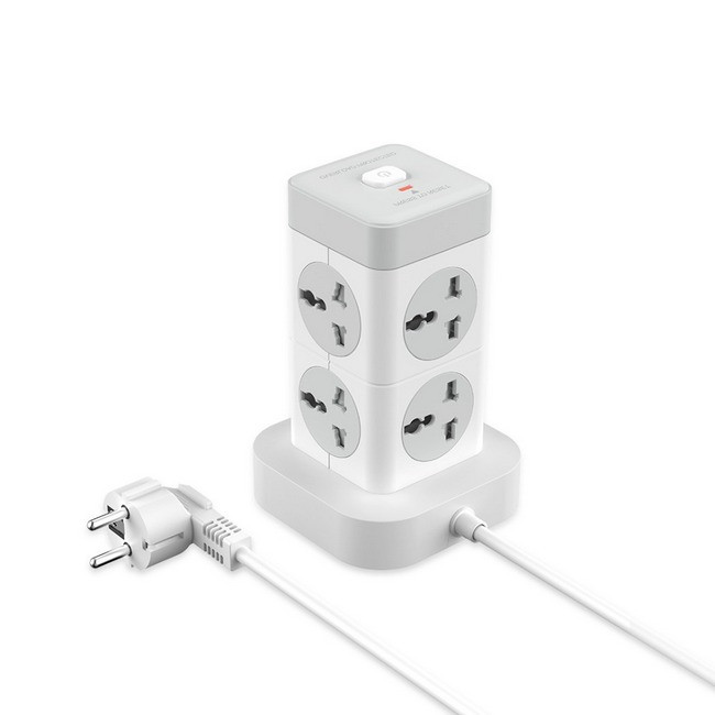 Подовжувач з USB 2 метри XO WL21 8 розеток 3USB Type-C 10А 250V White/Grey (N020587)