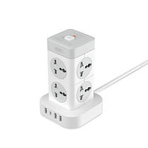 Подовжувач з USB 2 метри XO WL21 8 розеток 3USB Type-C 10А 250V White/Grey (N020587), фото 2