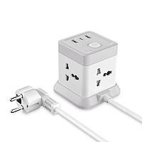 Подовжувач з USB 2 метри XO WL20 4 розеток 2USB Type-C 10A 250V White/Grey N