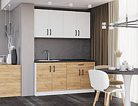 Кухня Оптима Еверест набір 1.6 м, зі стільницею, без мийки, Німфея Альба/Дуб крафт золотий/Білий ДСП