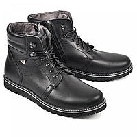 Размер 48 - стелька 32,5 сантиметра  Мужские зимние комфортные кожаные ботинки на меху, черные  Maxus 2084