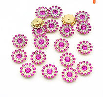 Страз пришивний 14 мм Гудзичок яскраво-рожева фуксія оправа золотиста