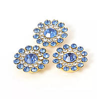 Страз пришивний 14 мм Гудзичок світло-синій оправа золотиста