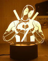 Акрилова светодиодная лампа для дома Deadpool - "Marvel " / ночник Deadpool