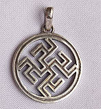 Квітка папороті в колі з чорнінням слов'янський оберіг з срібла 925-ої проби, фото 2