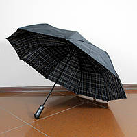 Зонт двойная ткань середина коричневая клетка, Полуавтомат 9 шпиц, Женский/мужской зонт антивитер топ