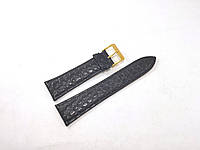 Шкіряний ремінець для наручних годинників 24 мм Nagata Spain чорний текстурний із золотистою пряжкою