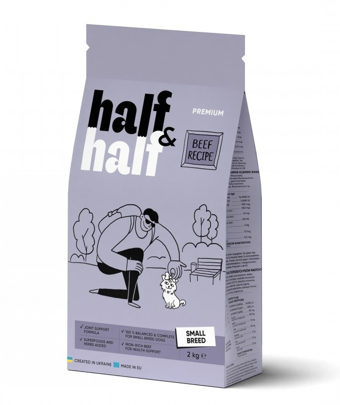 Повнораціонний сухий корм для собак малих порід з яловичиною Half&Half Small Breed 2 кг, фото 1