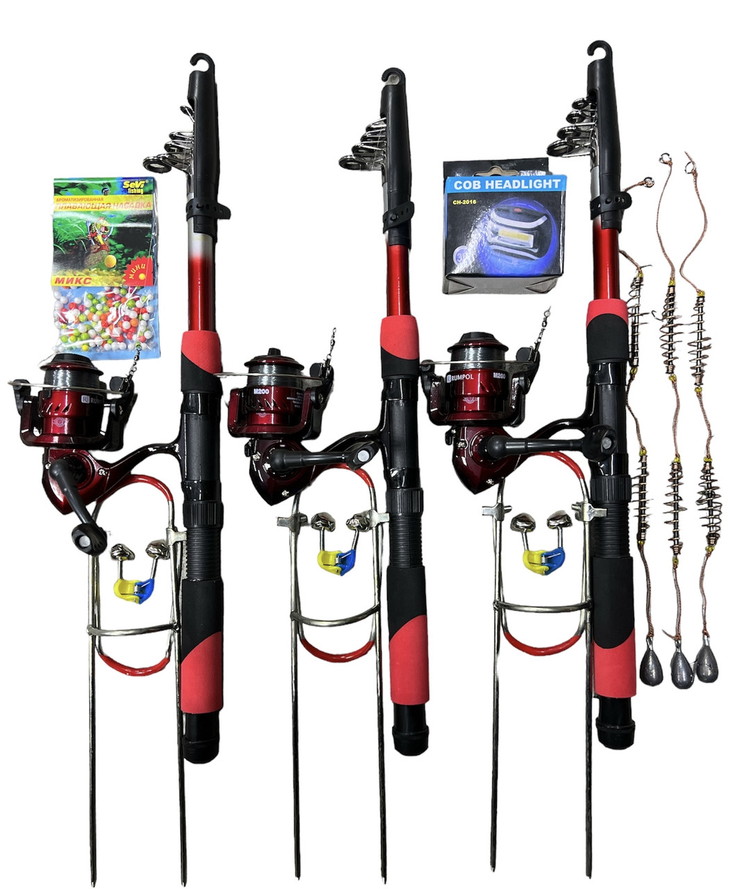 Набір Спінінг "Старт" телескоп у зборі 3 штуки +котушка + Подарунок!9 в 1, фото 1