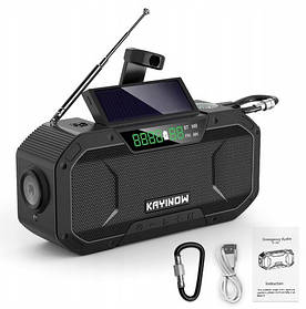 Радіоприймач AM/FM 5000mAh Led, Bluetooth, динамо, сонячна панель, павербанк, компас