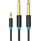 Аудіокабель mini-jack 3.5mm to Dual Jack 6.35mm Vention TRS (1m). Black, фото 4