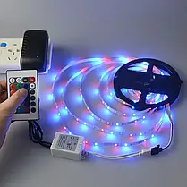 Світлодіодна стрічка багатобарвна 3528 RGB 5 м Led з пультом, фото 2